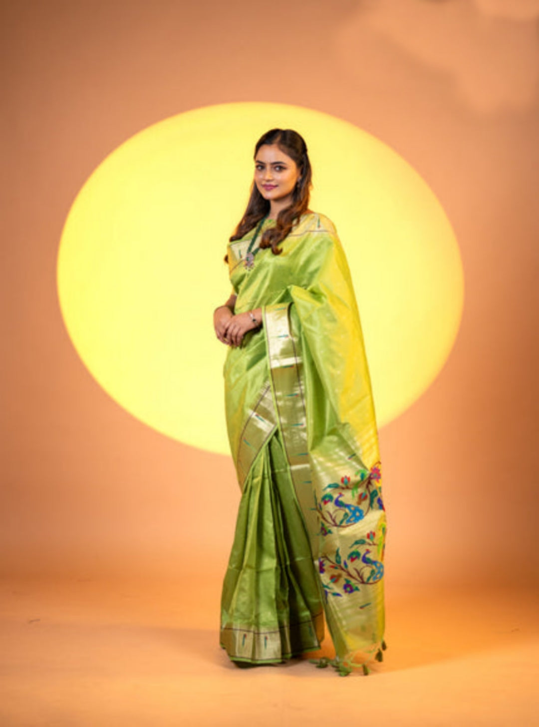 Jyoti Fashion Women's Mehendi Soft Khadi Raw Silk Zari Woven Saree with Blouse