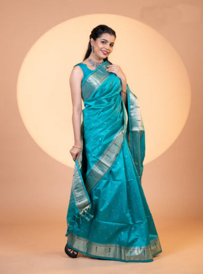 Jyoti Fashion Women's Rama Soft Khadi Raw Silk Zari Woven Saree with Blouse