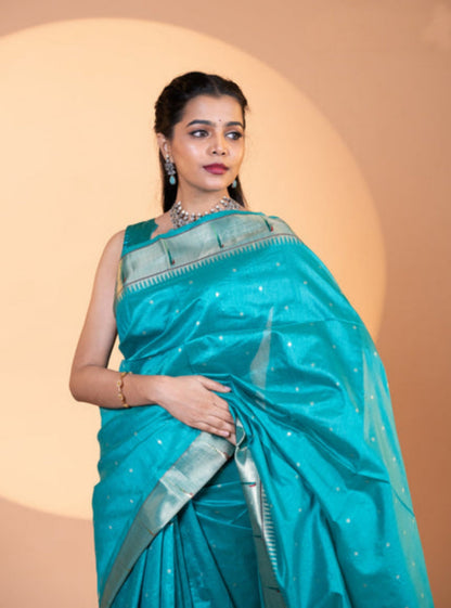 Jyoti Fashion Women's Rama Soft Khadi Raw Silk Zari Woven Saree with Blouse