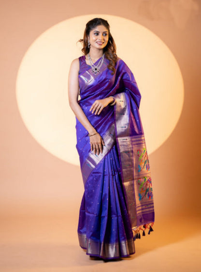 Jyoti Fashion Women's Royal Blue Soft Khadi Raw Silk Zari Woven Saree with Blouse