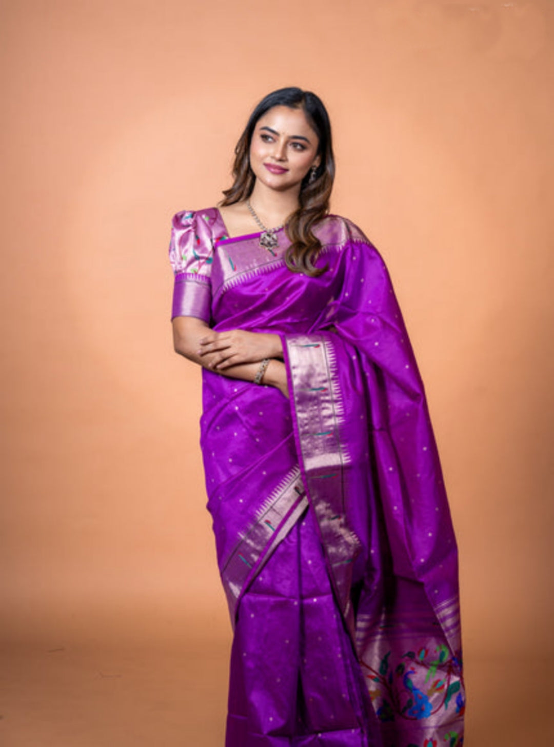 Jyoti Fashion Women's Wine Soft Khadi Raw Silk Zari Woven Saree with Blouse
