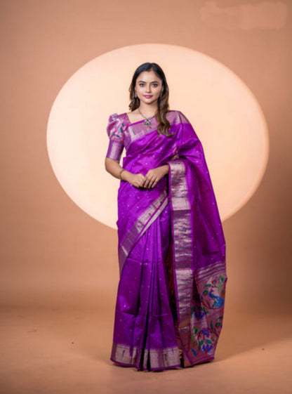 Jyoti Fashion Women's Wine Soft Khadi Raw Silk Zari Woven Saree with Blouse