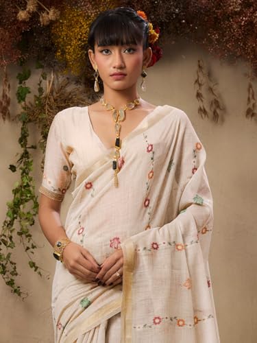 Jyoti Fashion Women's Red Soft Muga Cotton Resham Weaving Saree with Blouse