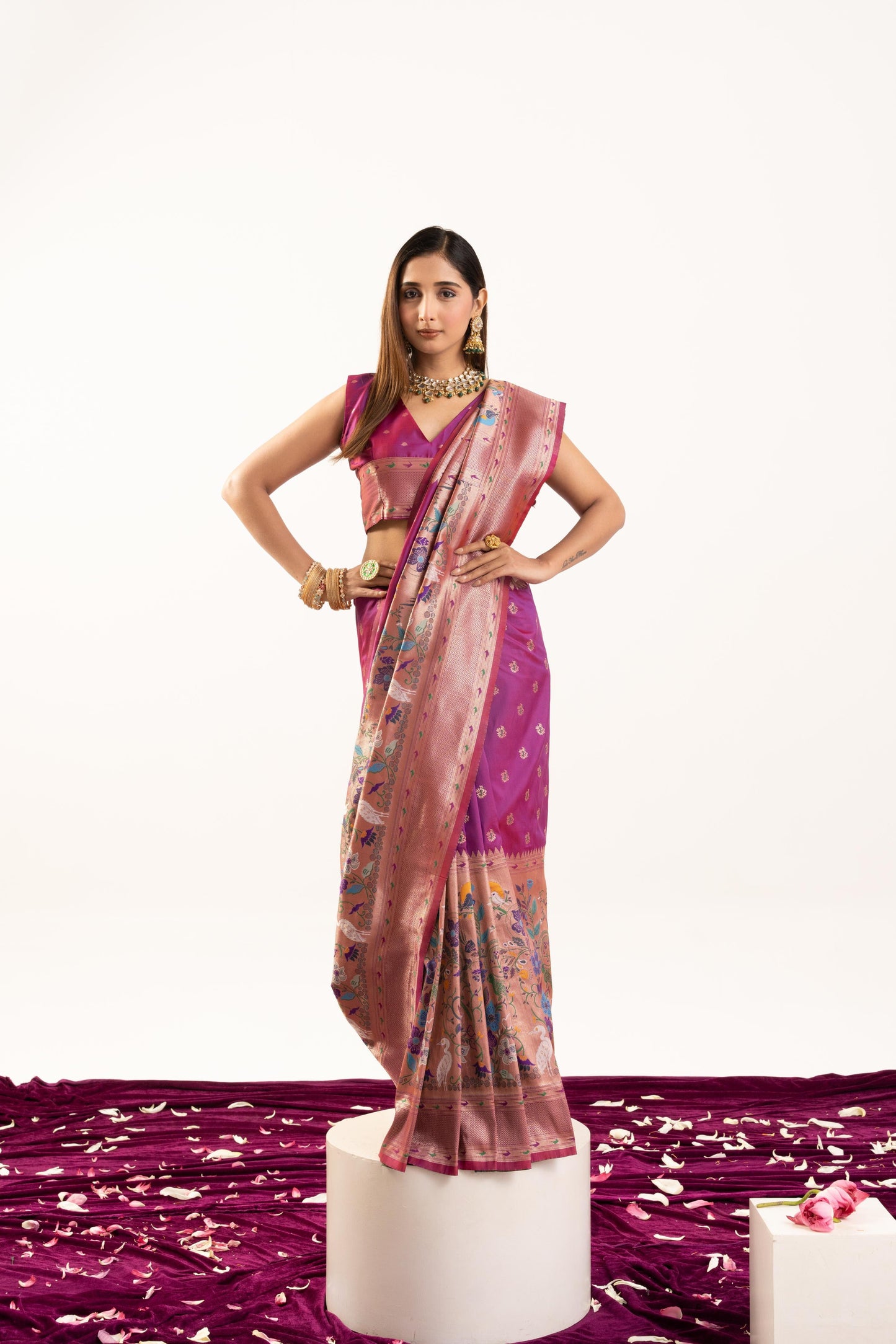Jyoti Fashion Women's Magenta Soft Banarasi Silk Zari Woven Saree with Blouse
