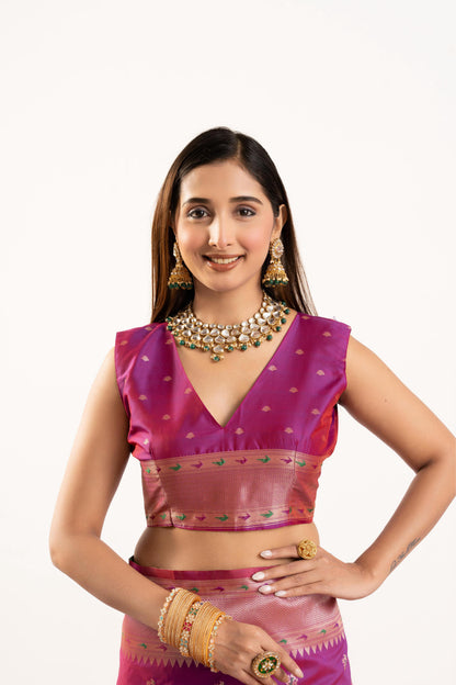 Jyoti Fashion Women's Magenta Soft Banarasi Silk Zari Woven Saree with Blouse