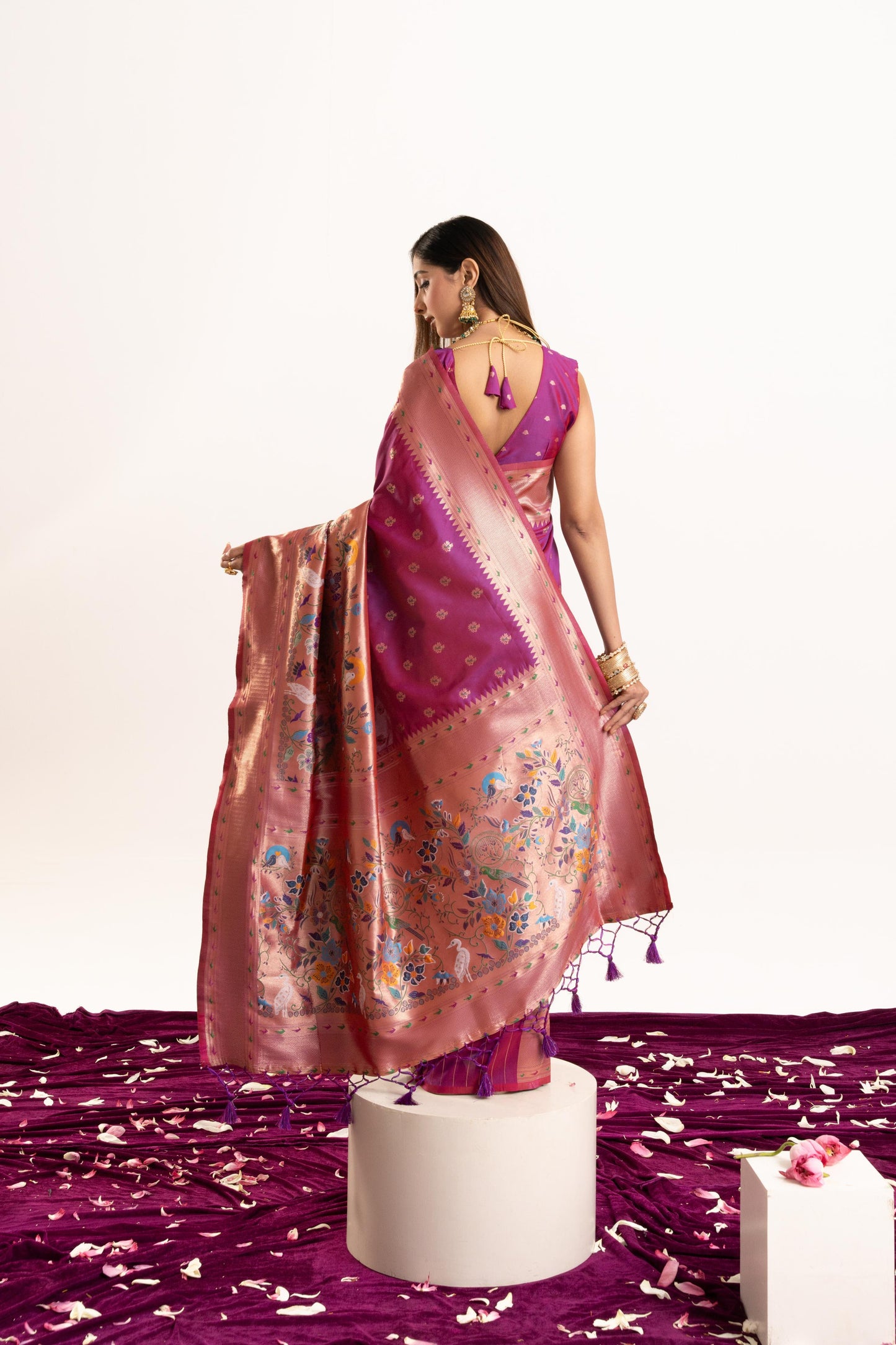 Jyoti Fashion Women's Magenta Soft Banarasi Silk Zari Woven Saree with Blouse