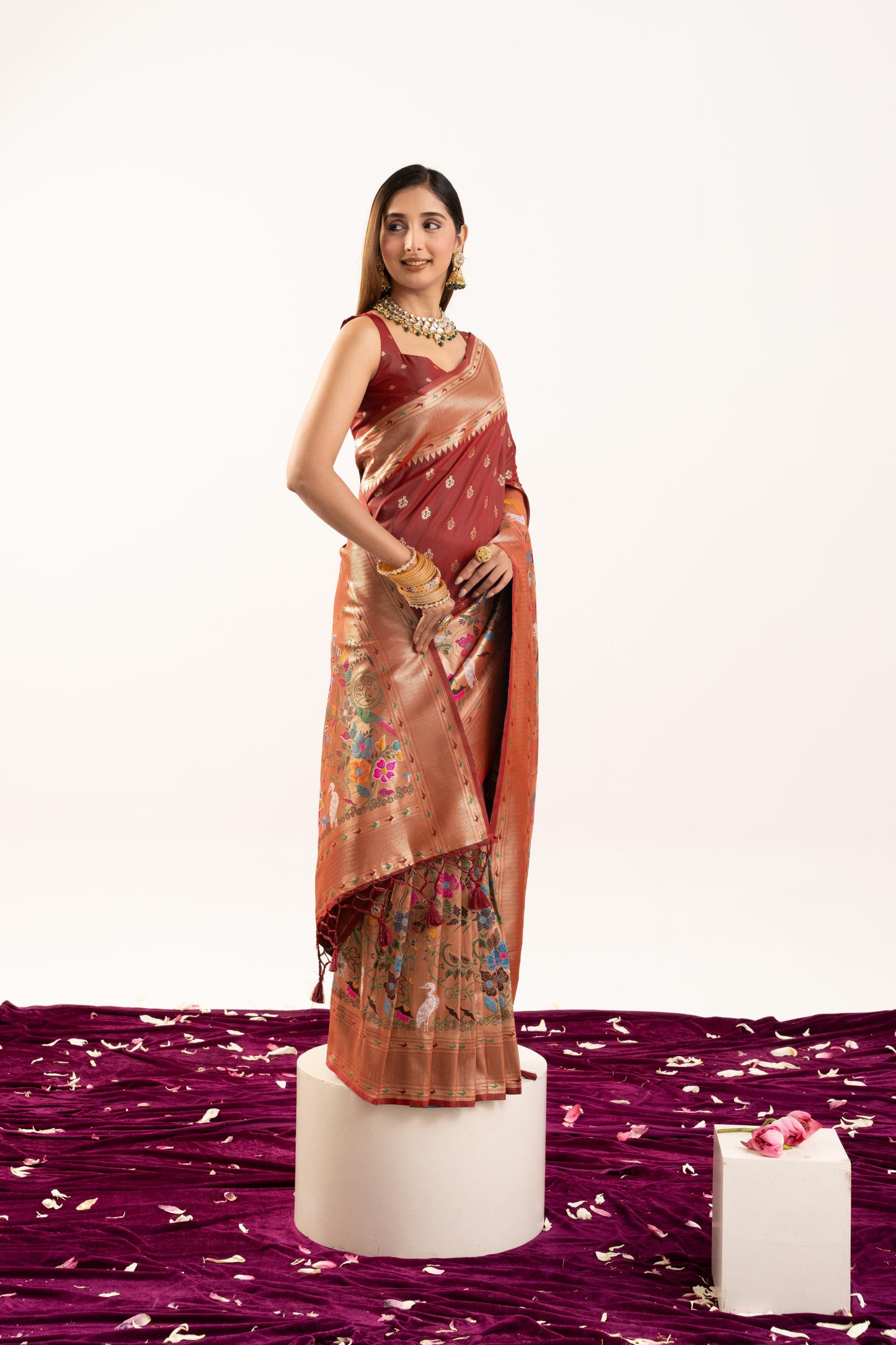 Jyoti Fashion Women's Maroon Soft Banarasi Silk Zari Woven Saree with Blouse