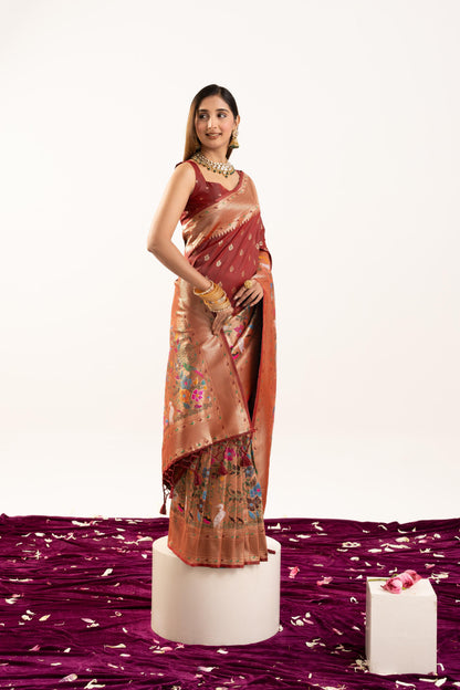 Jyoti Fashion Women's Maroon Soft Banarasi Silk Zari Woven Saree with Blouse
