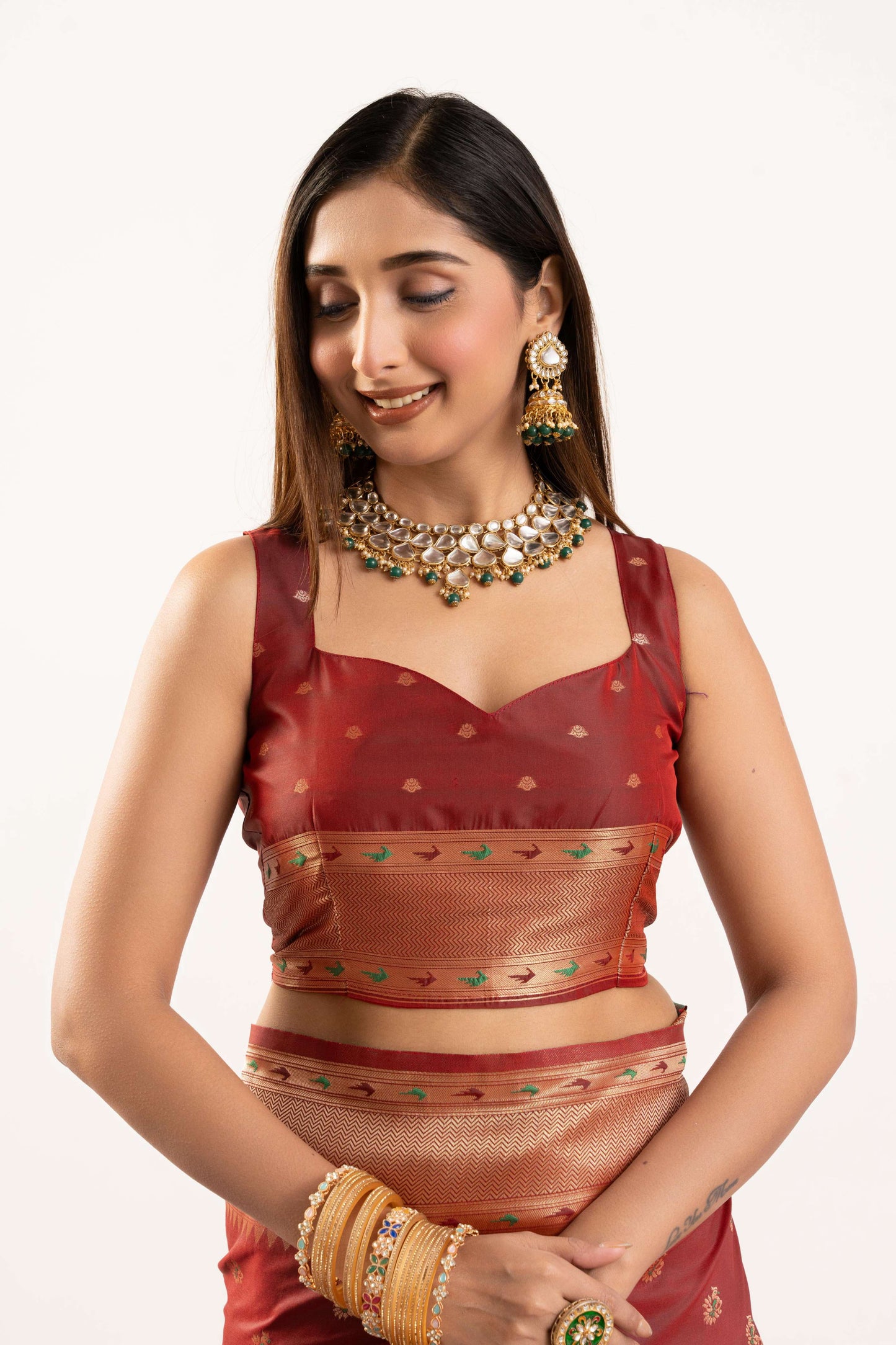 Jyoti Fashion Women's Maroon Soft Banarasi Silk Zari Woven Saree with Blouse