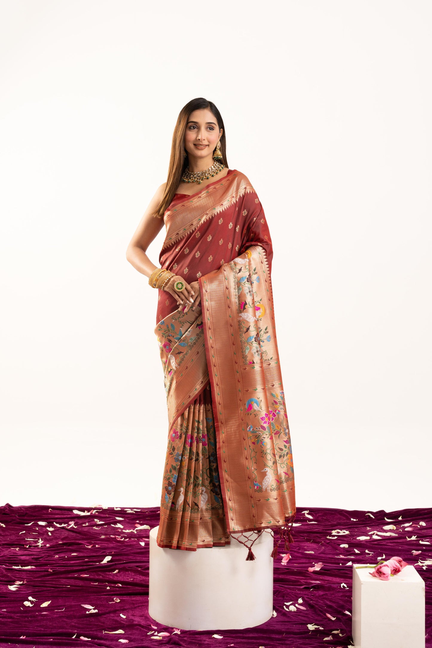 Jyoti Fashion Women's Maroon Soft Banarasi Silk Zari Woven Saree with Blouse