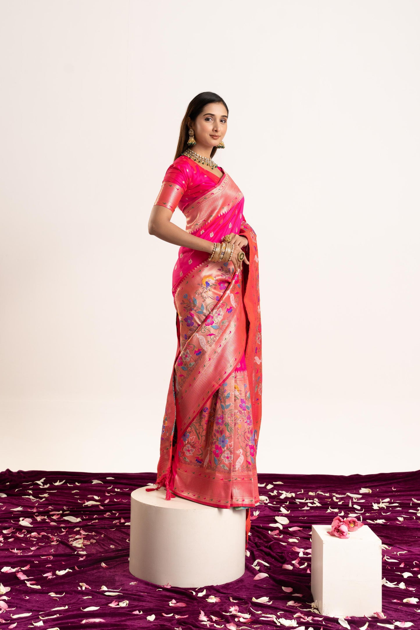 Jyoti Fashion Women's Pink Soft Banarasi Silk Zari Woven Saree with Blouse
