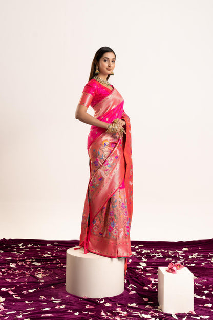 Jyoti Fashion Women's Pink Soft Banarasi Silk Zari Woven Saree with Blouse