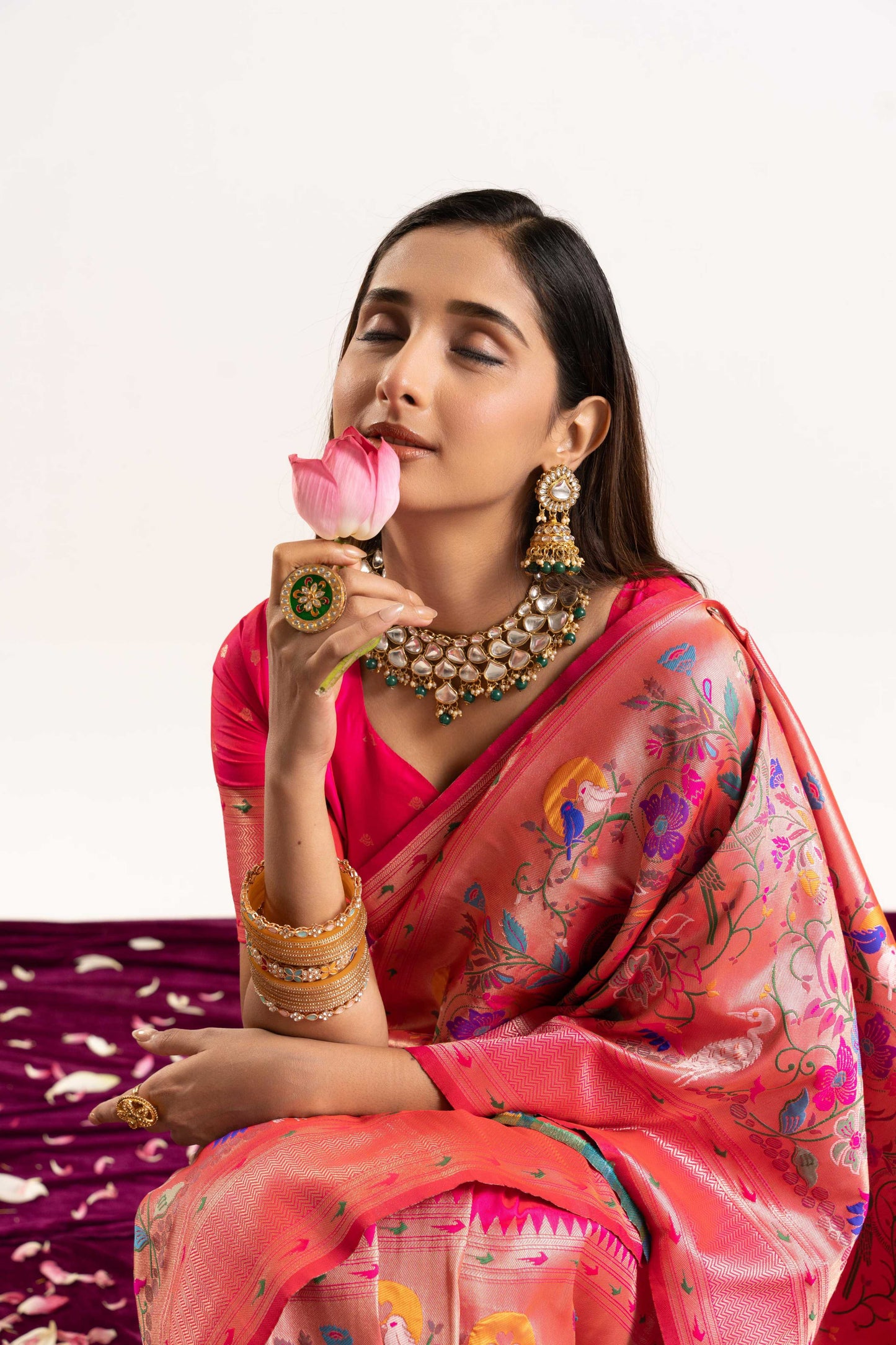 Jyoti Fashion Women's Pink Soft Banarasi Silk Zari Woven Saree with Blouse