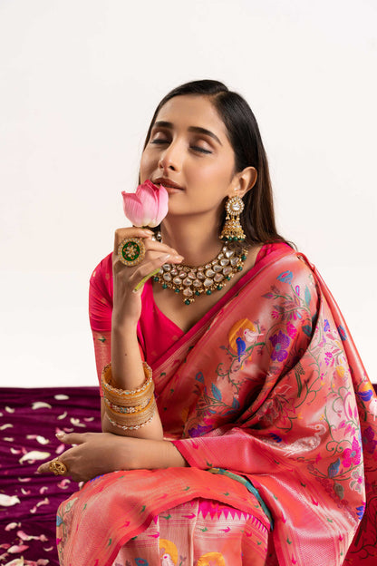 Jyoti Fashion Women's Pink Soft Banarasi Silk Zari Woven Saree with Blouse