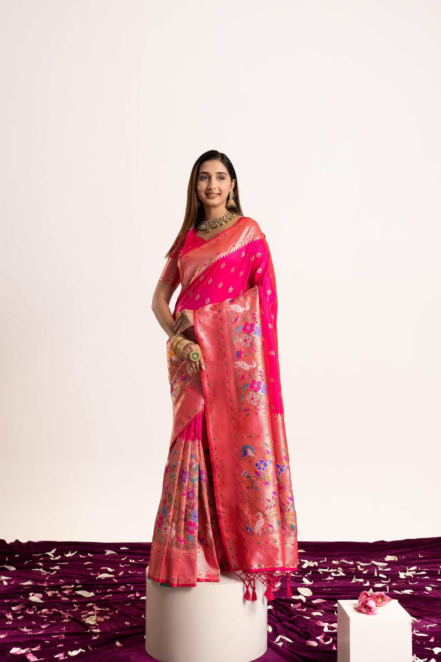 Jyoti Fashion Women's Pink Soft Banarasi Silk Zari Woven Saree with Blouse