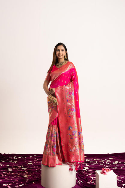 Jyoti Fashion Women's Pink Soft Banarasi Silk Zari Woven Saree with Blouse
