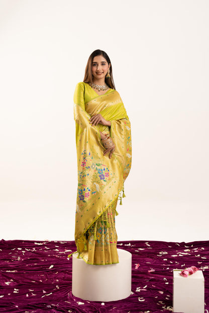 Jyoti Fashion Women's Pista Soft Banarasi Silk Zari Woven Saree with Blouse