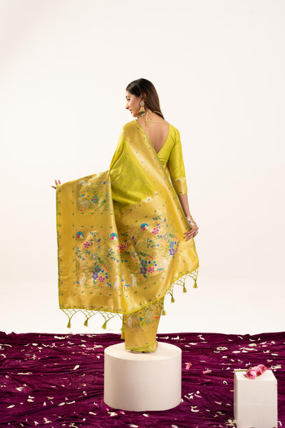 Jyoti Fashion Women's Pista Soft Banarasi Silk Zari Woven Saree with Blouse