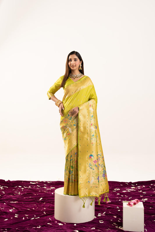 Jyoti Fashion Women's Pista Soft Banarasi Silk Zari Woven Saree with Blouse