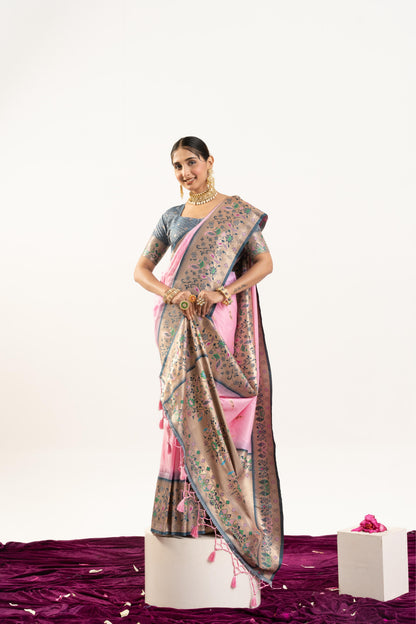 Jyoti Fashion Women's Baby Pink Soft Banarasi Silk Zari Woven Saree with Blouse