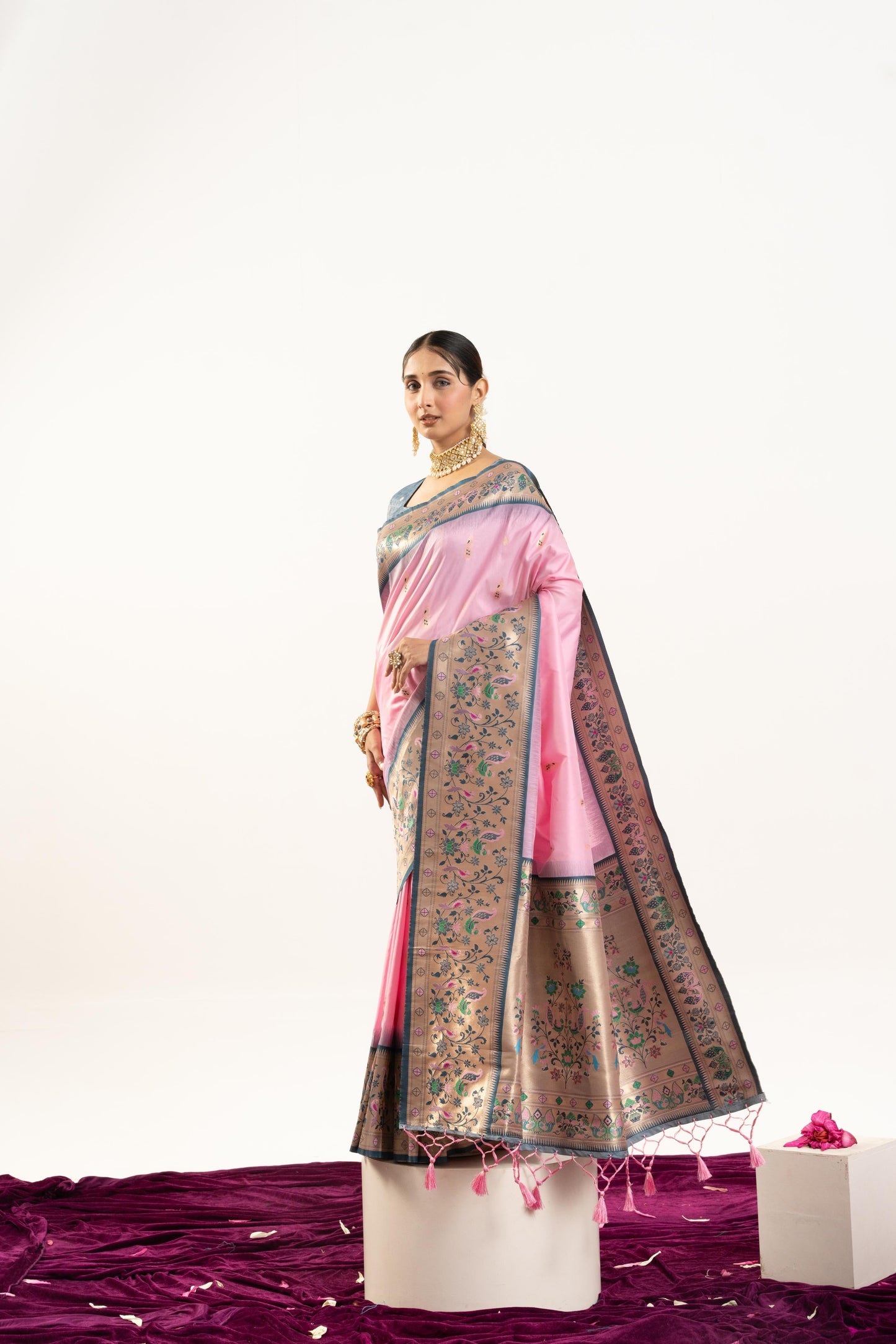 Jyoti Fashion Women's Baby Pink Soft Banarasi Silk Zari Woven Saree with Blouse