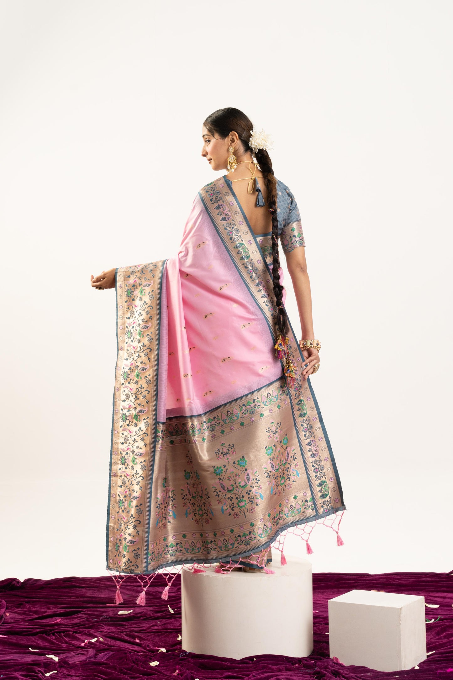 Jyoti Fashion Women's Baby Pink Soft Banarasi Silk Zari Woven Saree with Blouse