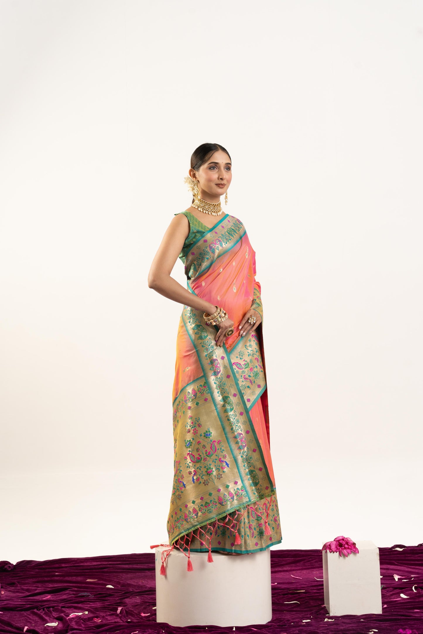 Jyoti Fashion Women's Peach Soft Banarasi Silk Zari Woven Saree with Blouse