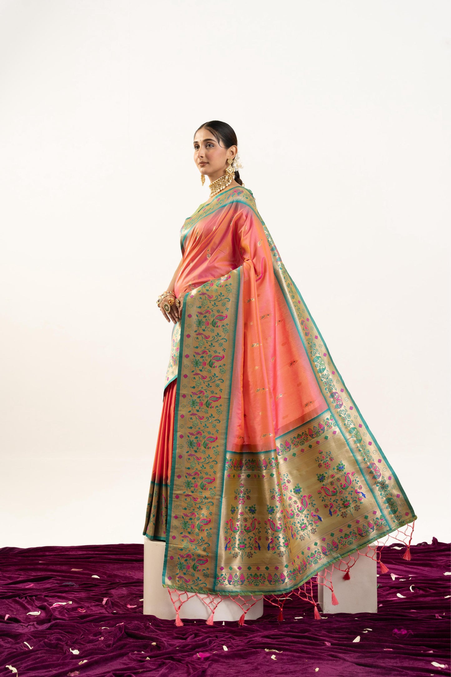 Jyoti Fashion Women's Peach Soft Banarasi Silk Zari Woven Saree with Blouse
