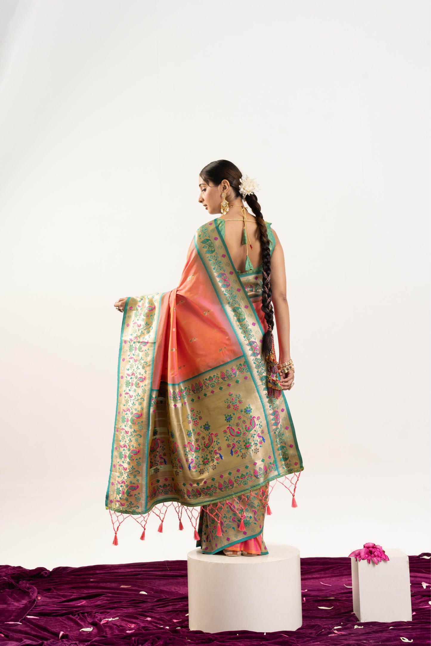Jyoti Fashion Women's Peach Soft Banarasi Silk Zari Woven Saree with Blouse