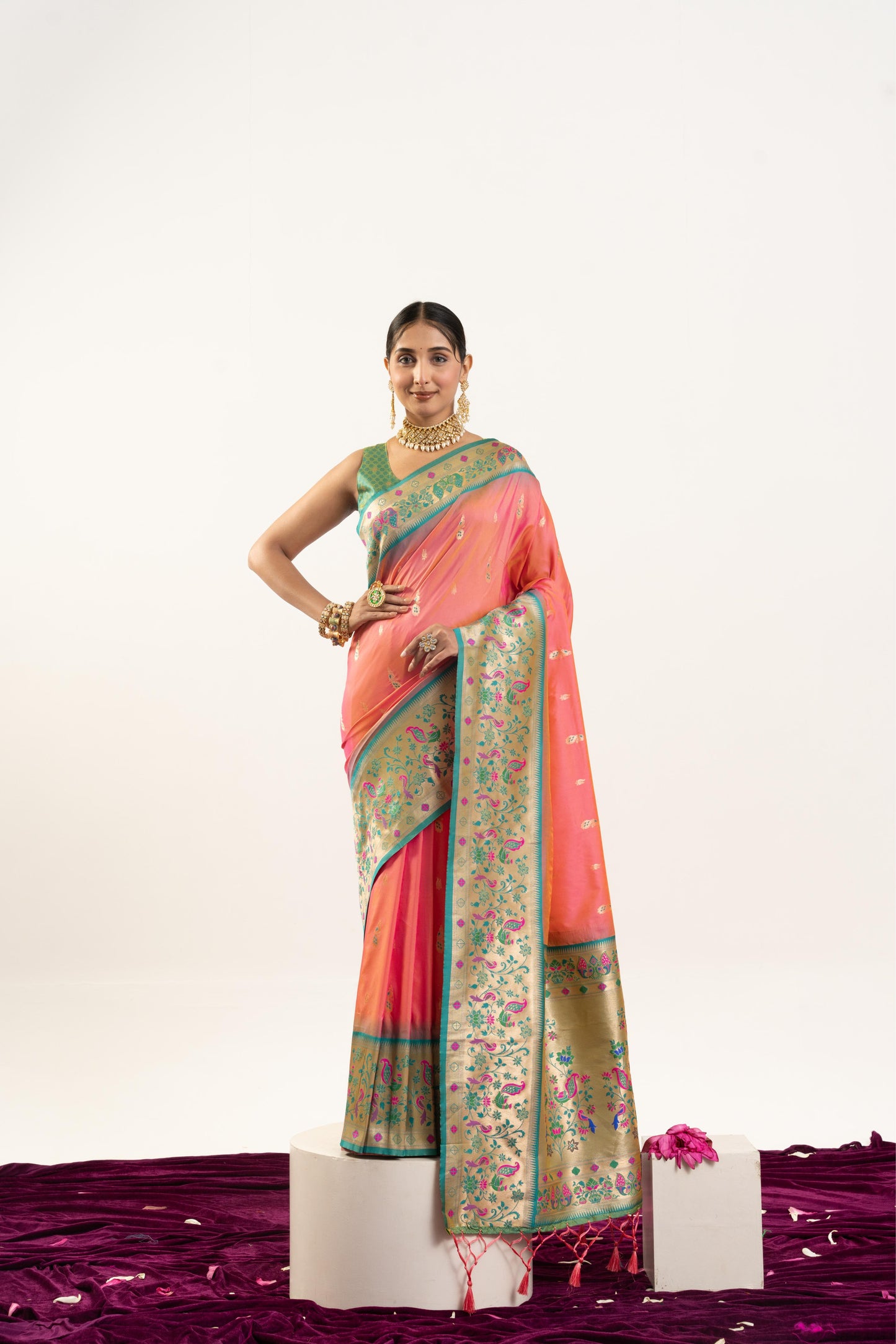 Jyoti Fashion Women's Peach Soft Banarasi Silk Zari Woven Saree with Blouse