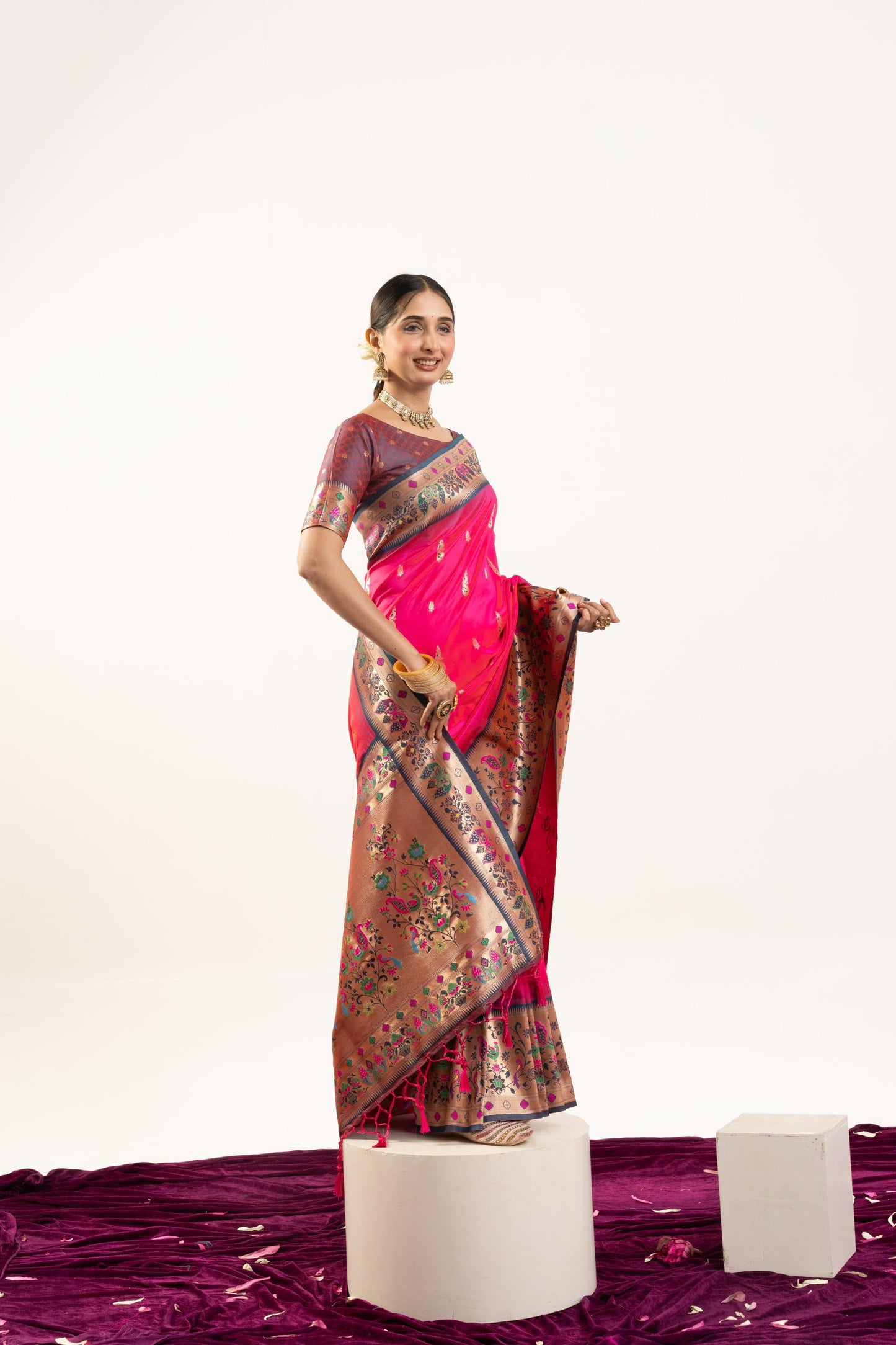 Jyoti Fashion Women's Rani Soft Banarasi Silk Zari Woven Saree with Blouse