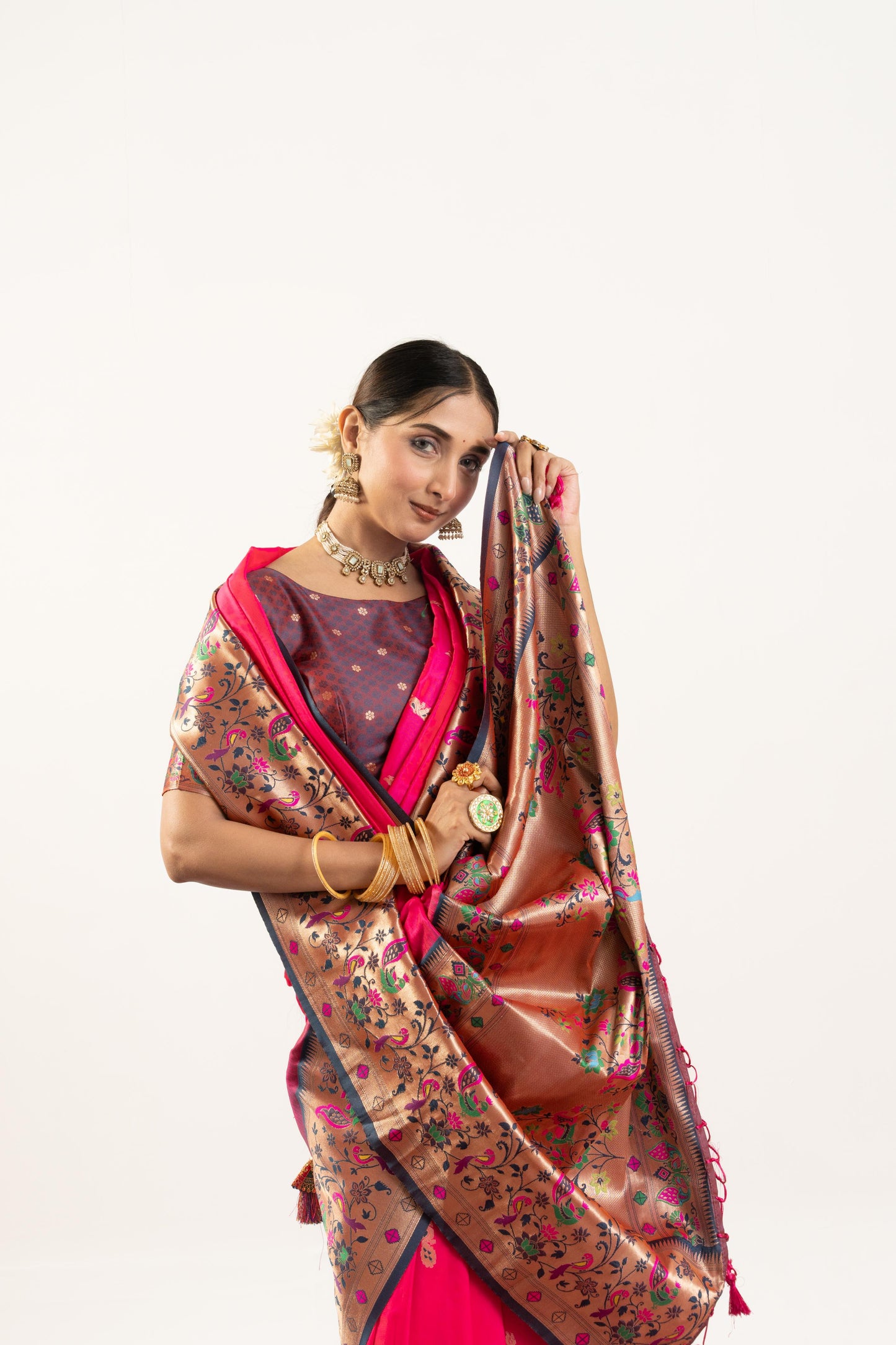 Jyoti Fashion Women's Rani Soft Banarasi Silk Zari Woven Saree with Blouse