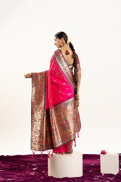 Jyoti Fashion Women's Rani Soft Banarasi Silk Zari Woven Saree with Blouse