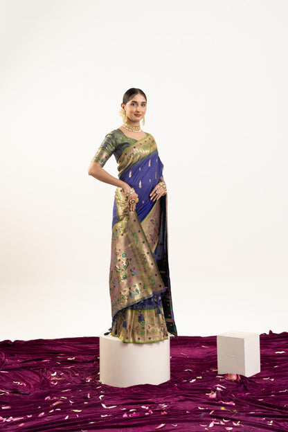 Jyoti Fashion Women's Royal Blue Soft Banarasi Silk Zari Woven Saree with Blouse