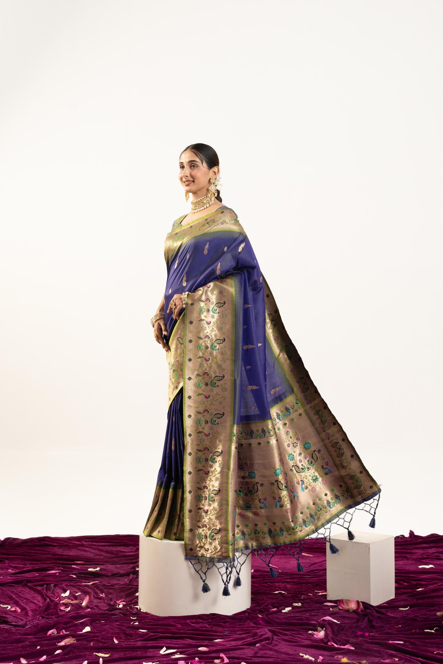 Jyoti Fashion Women's Royal Blue Soft Banarasi Silk Zari Woven Saree with Blouse