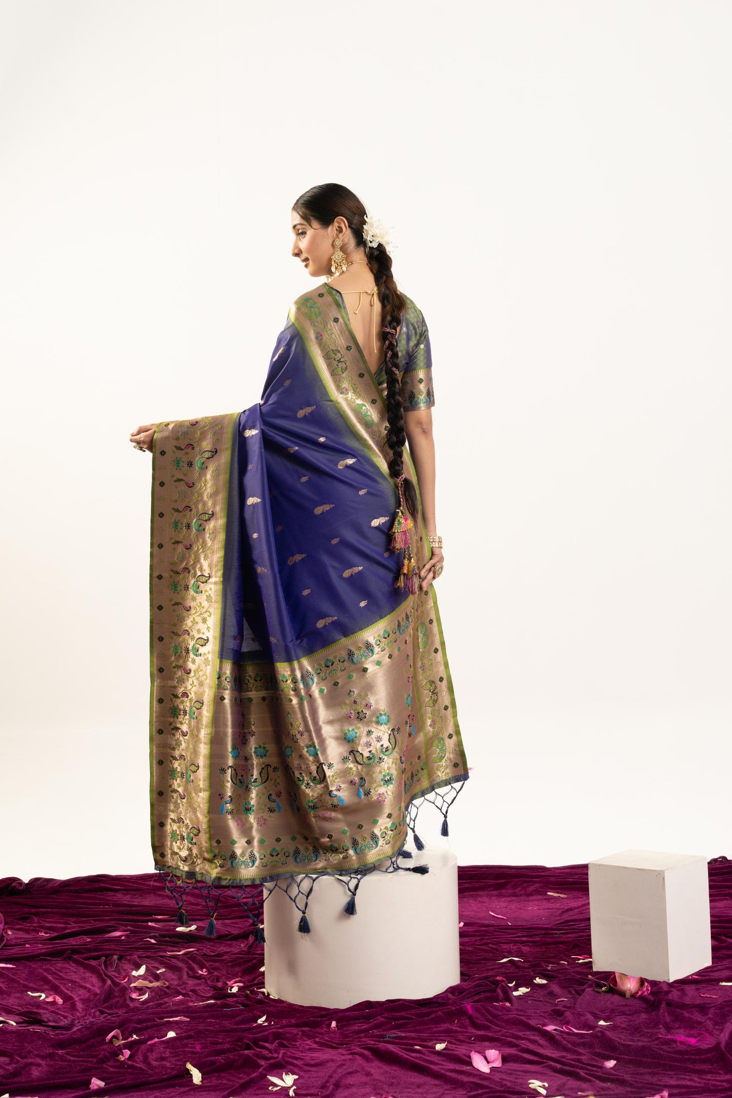 Jyoti Fashion Women's Royal Blue Soft Banarasi Silk Zari Woven Saree with Blouse