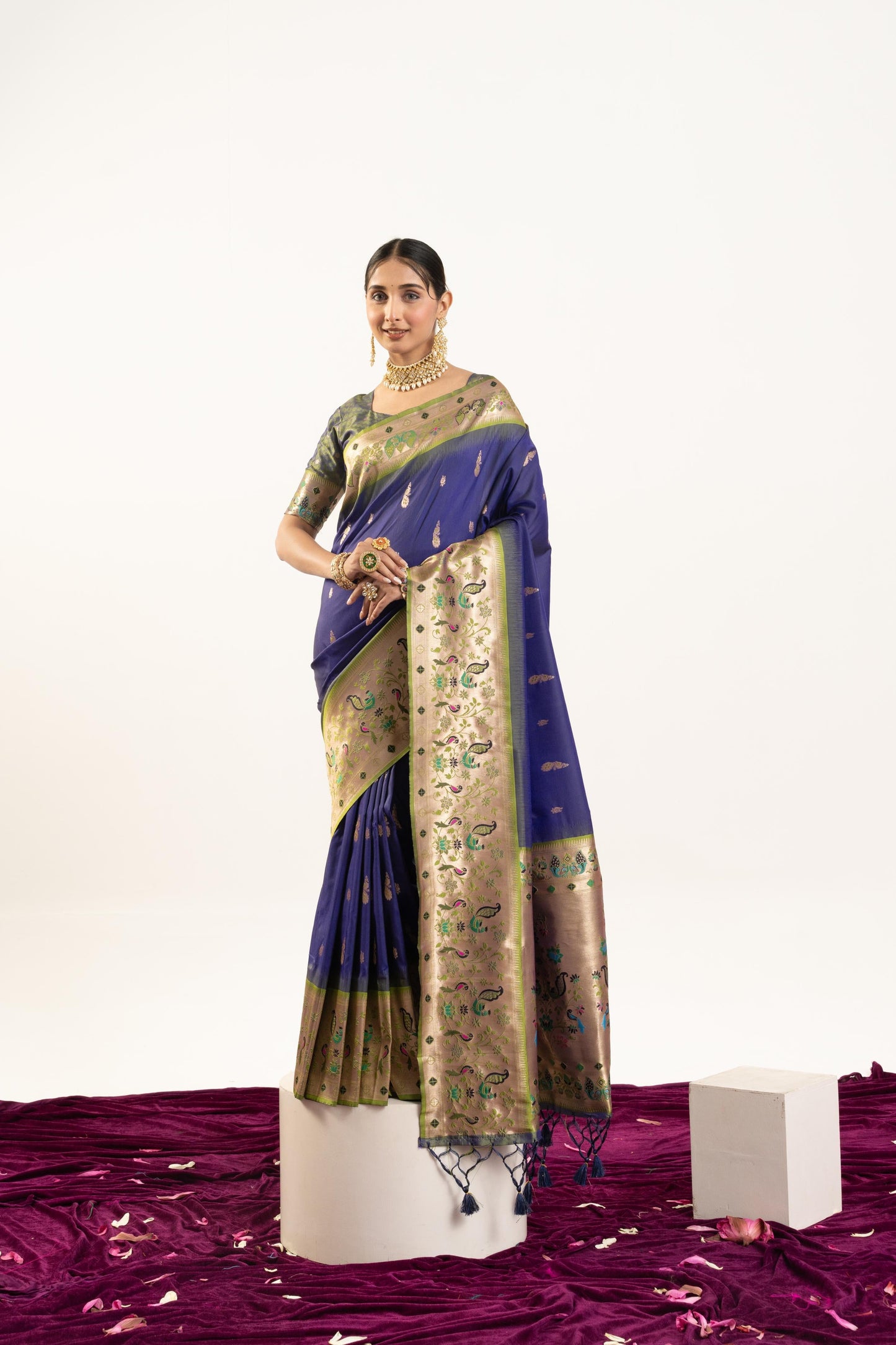 Jyoti Fashion Women's Royal Blue Soft Banarasi Silk Zari Woven Saree with Blouse