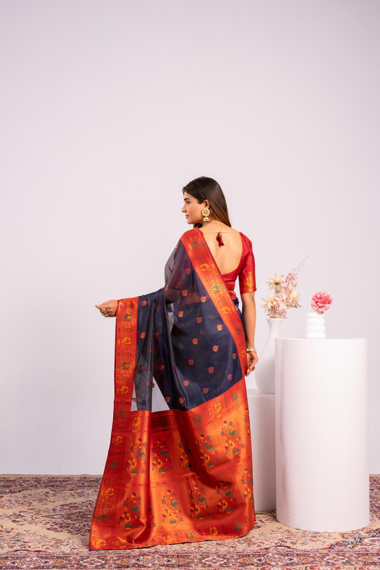 Jyoti Fashion Women's Blue Soft Tissue Silk Zari Woven Saree with Blouse