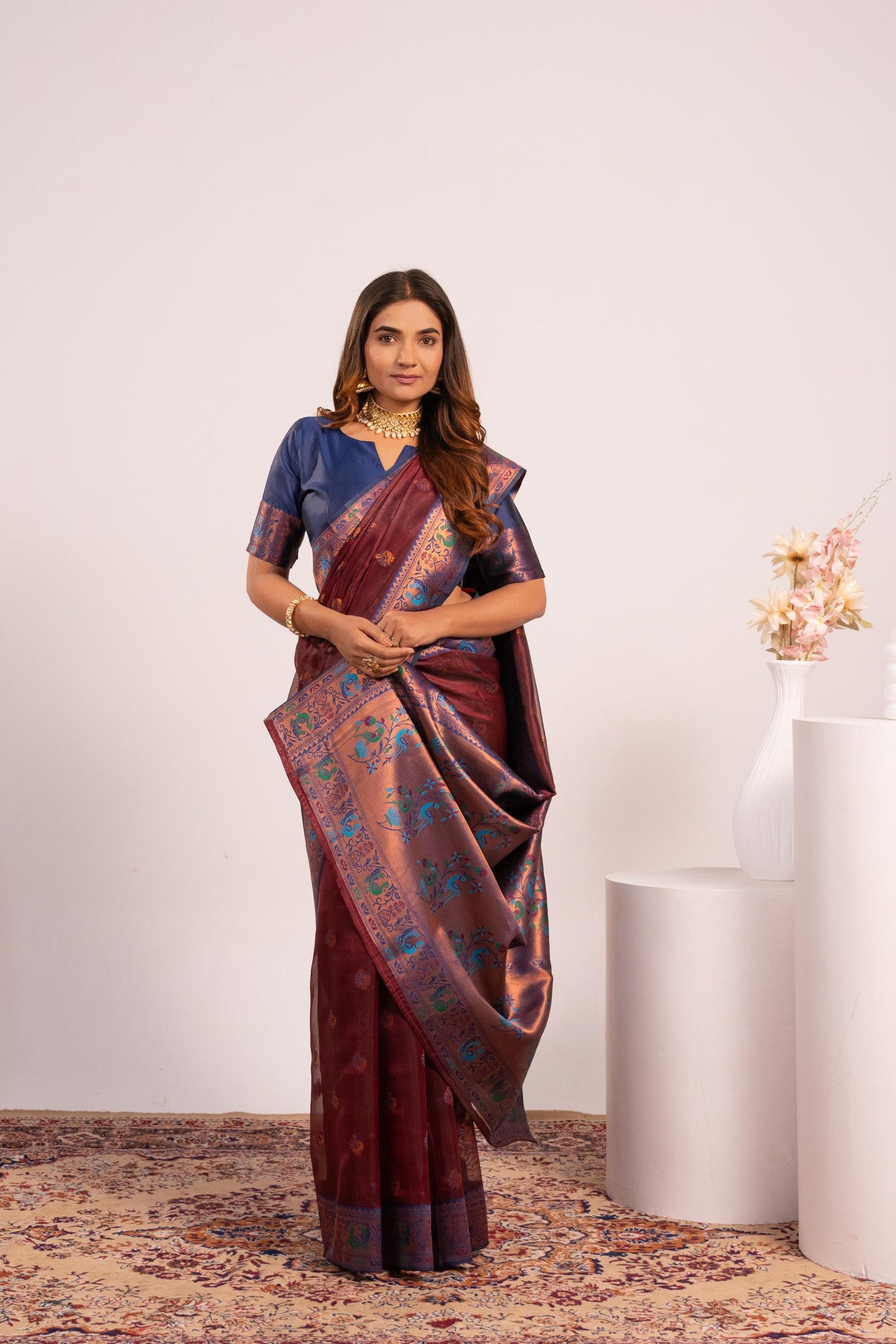 Jyoti Fashion Women's Coffee Soft Tissue Silk Zari Woven Saree with Blouse