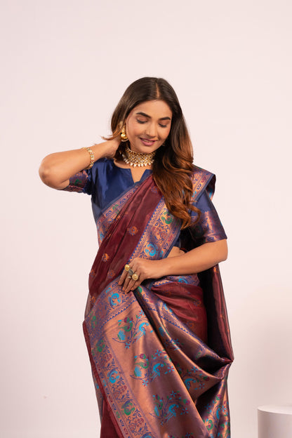 Jyoti Fashion Women's Coffee Soft Tissue Silk Zari Woven Saree with Blouse