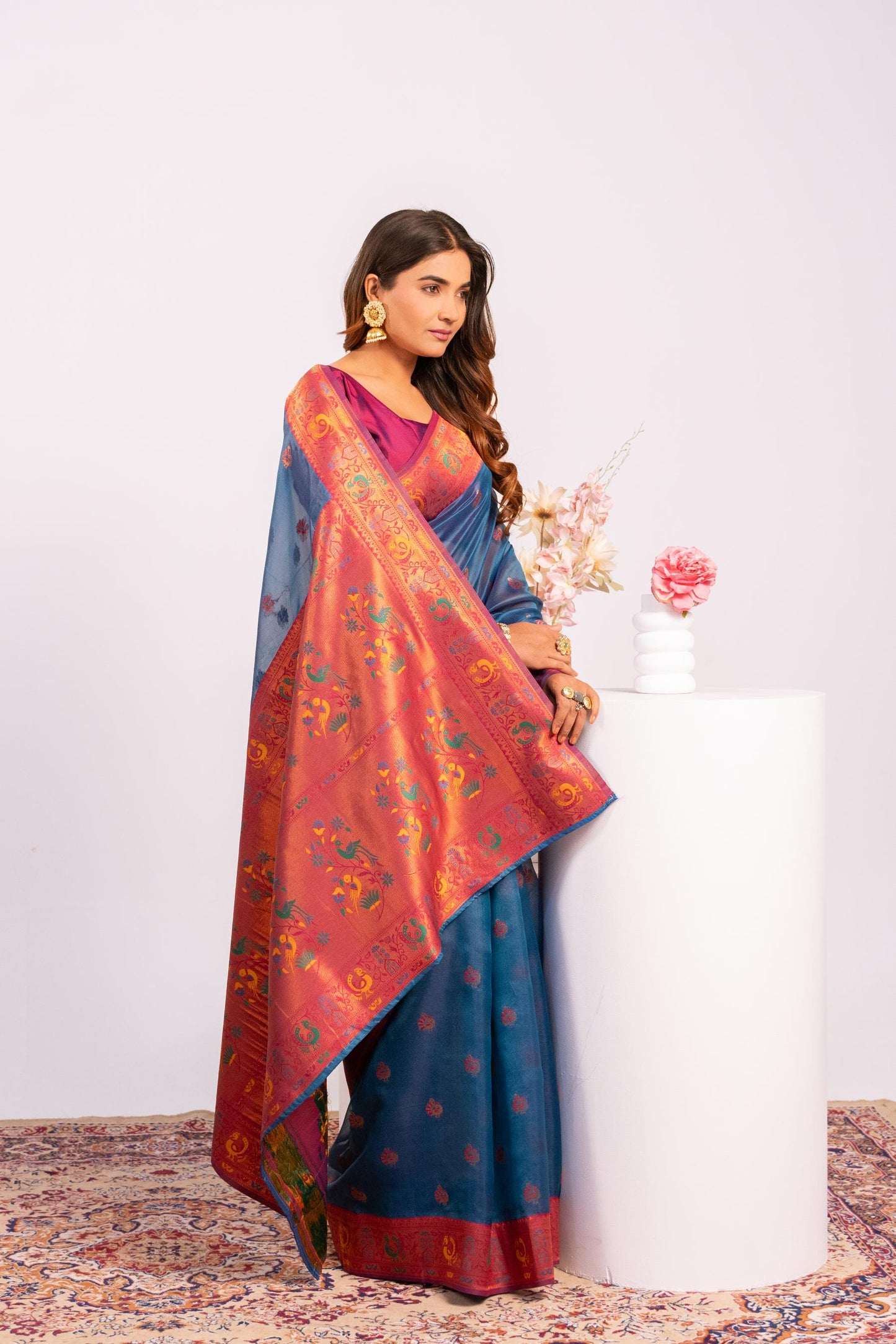 Jyoti Fashion Women's Rama Soft Tissue Silk Zari Woven Saree with Blouse