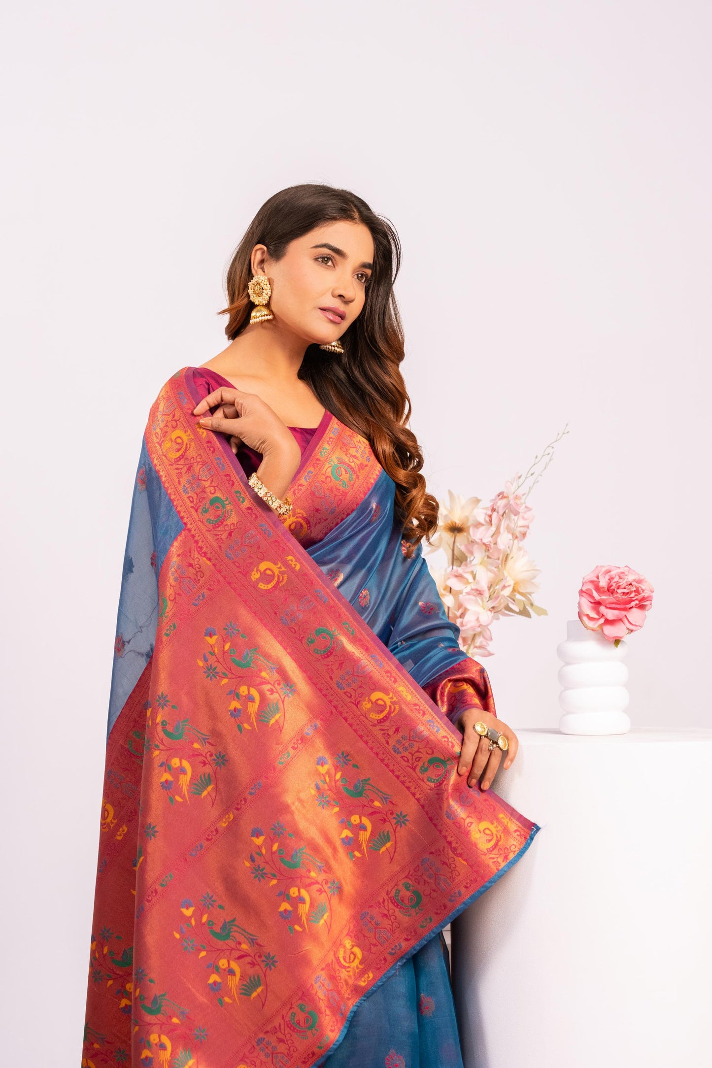 Jyoti Fashion Women's Rama Soft Tissue Silk Zari Woven Saree with Blouse