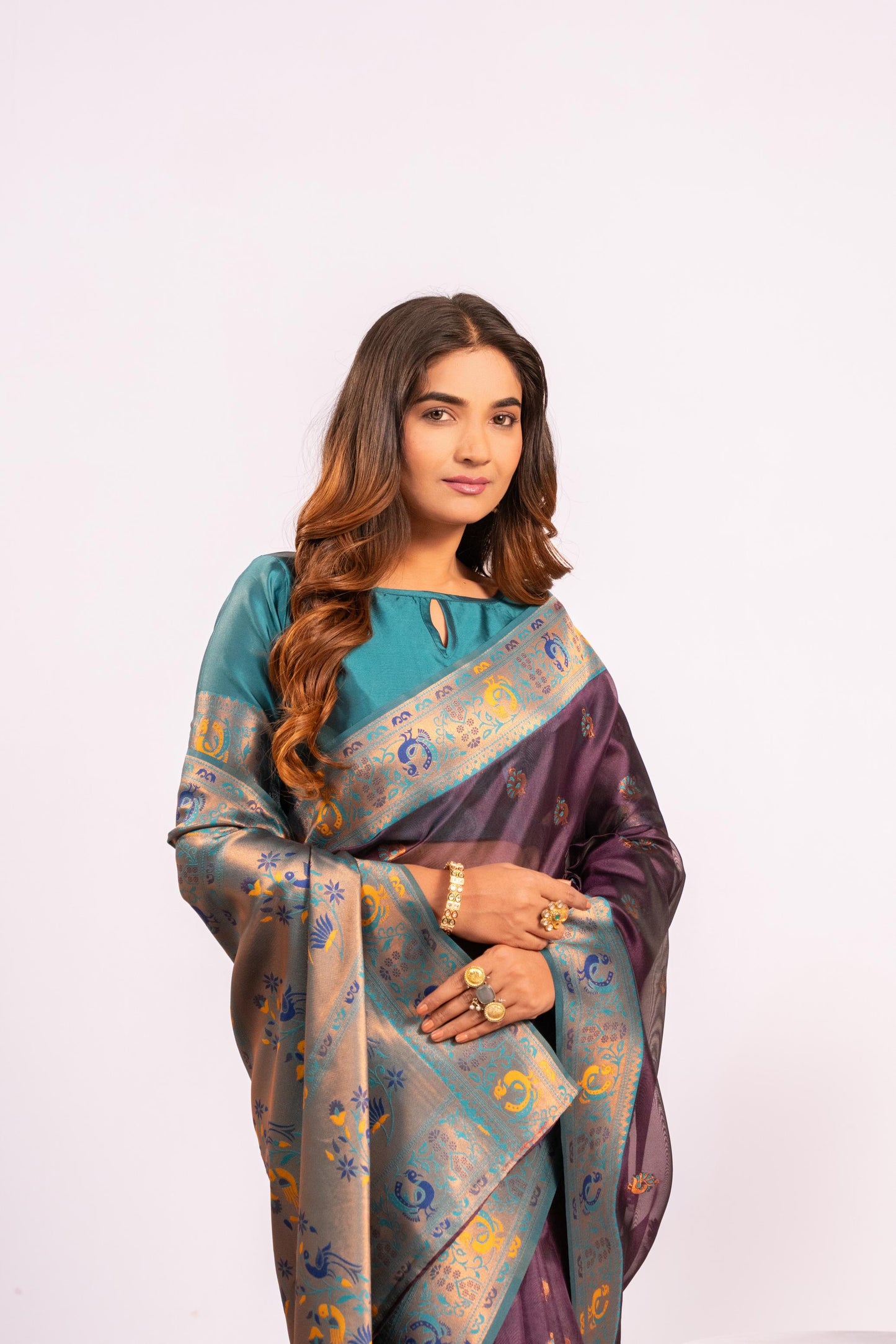 Jyoti Fashion Women's Wine Soft Tissue Silk Zari Woven Saree with Blouse