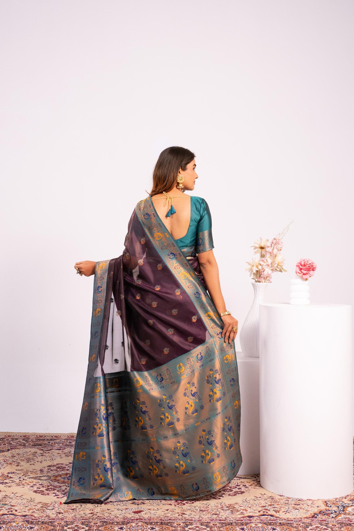 Jyoti Fashion Women's Wine Soft Tissue Silk Zari Woven Saree with Blouse