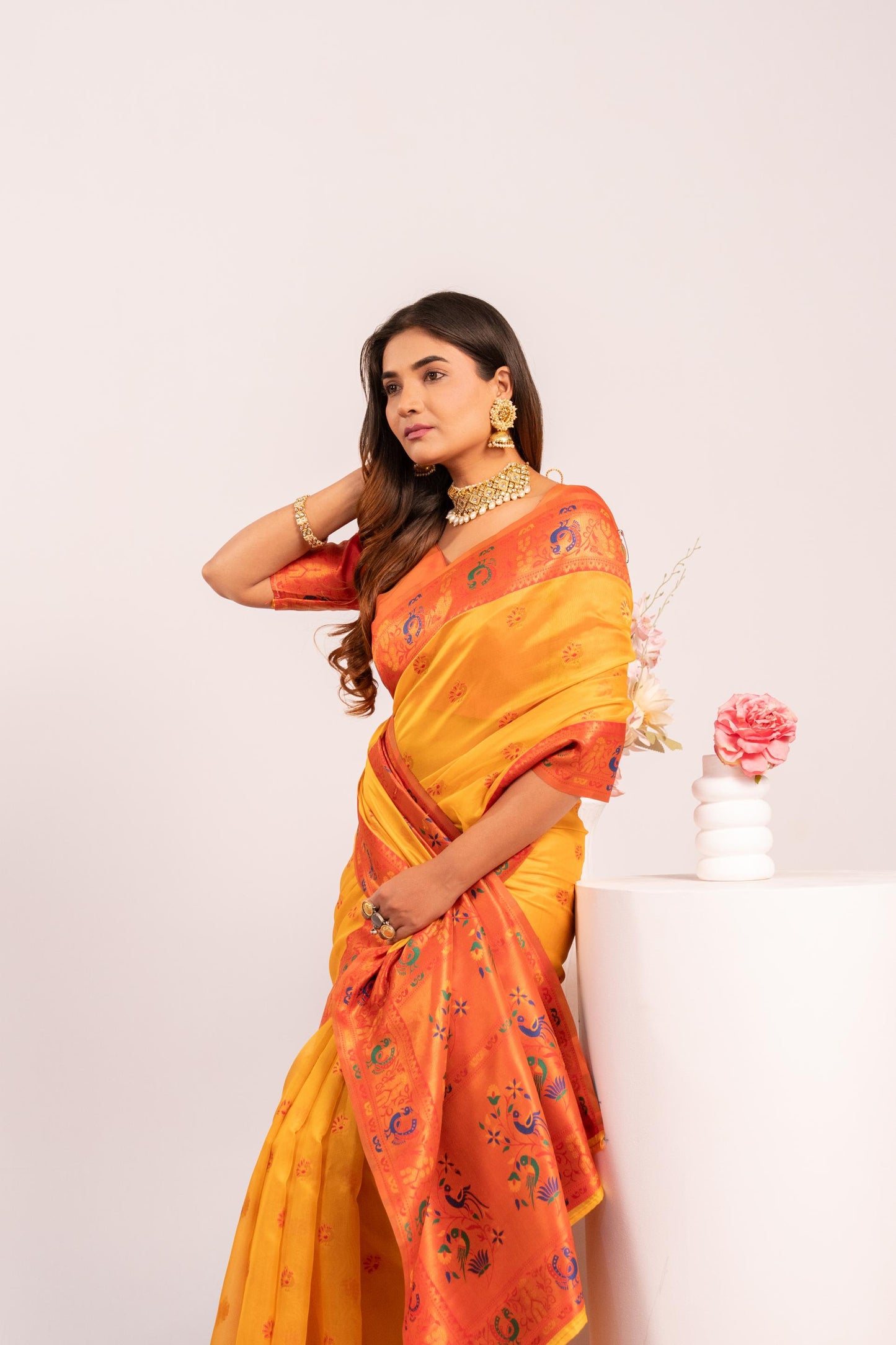 Jyoti Fashion Women's Yellow Soft Tissue Silk Zari Woven Saree with Blouse