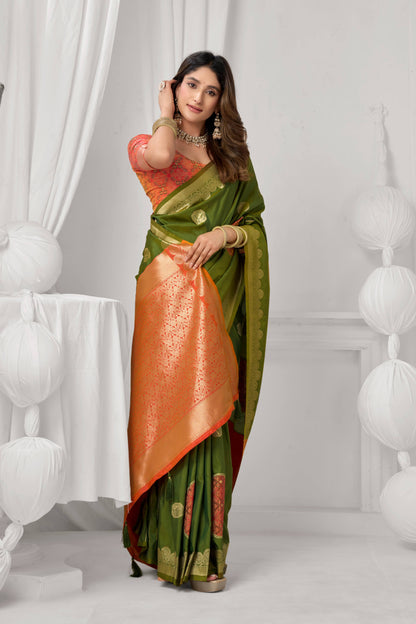 Jyoti Fashion Women's Green Soft Silk Zari Woven Saree with Blouse