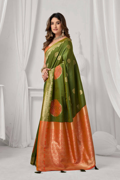 Jyoti Fashion Women's Green Soft Silk Zari Woven Saree with Blouse