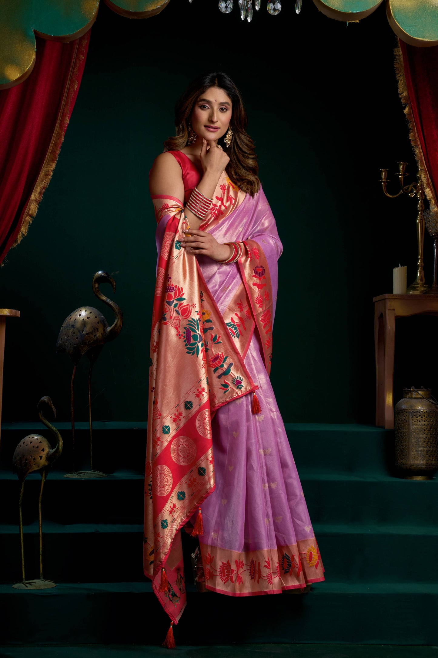 Jyoti Fashion Women's Purple Tissue Paithani Zari Woven Saree with Blouse