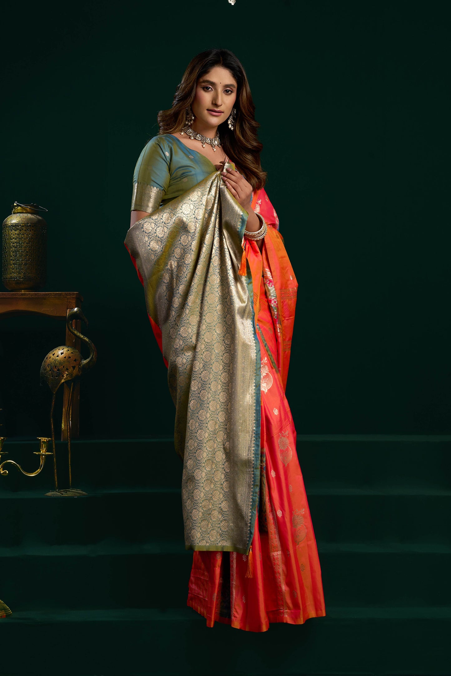 Jyoti Fashion Women's Orange Soft Silk Zari Woven Saree with Blouse