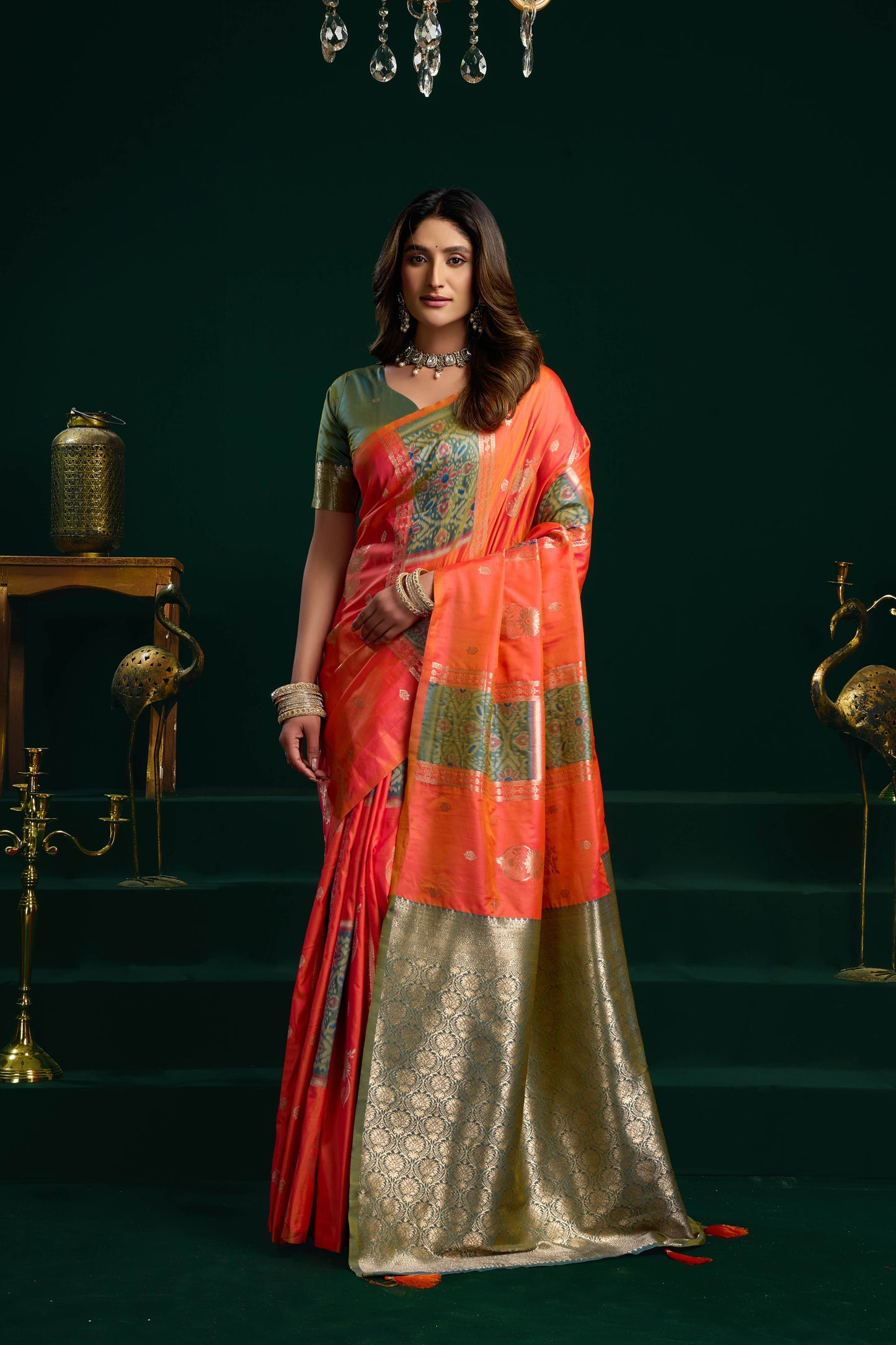 Jyoti Fashion Women's Orange Soft Silk Zari Woven Saree with Blouse